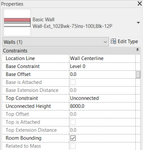 Revit's Instance Properties panel for a wall