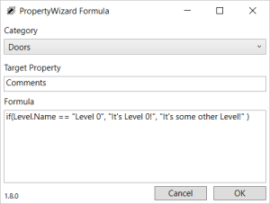 PropertyWizard Formula window showing an if() function